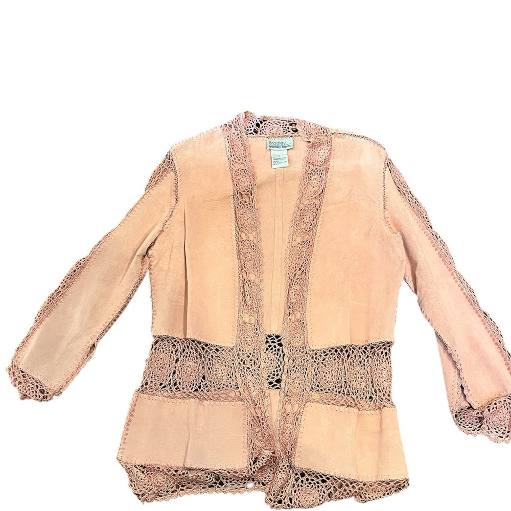 BRADLEY by Bradley Bayou 100% Leather Lace Crochet Jacket Pink size - S Small